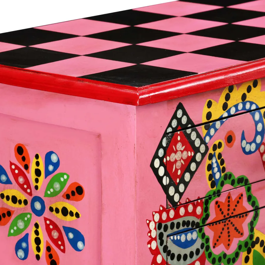 Table console Bois de manguier massif Rose Peint à la main - 6