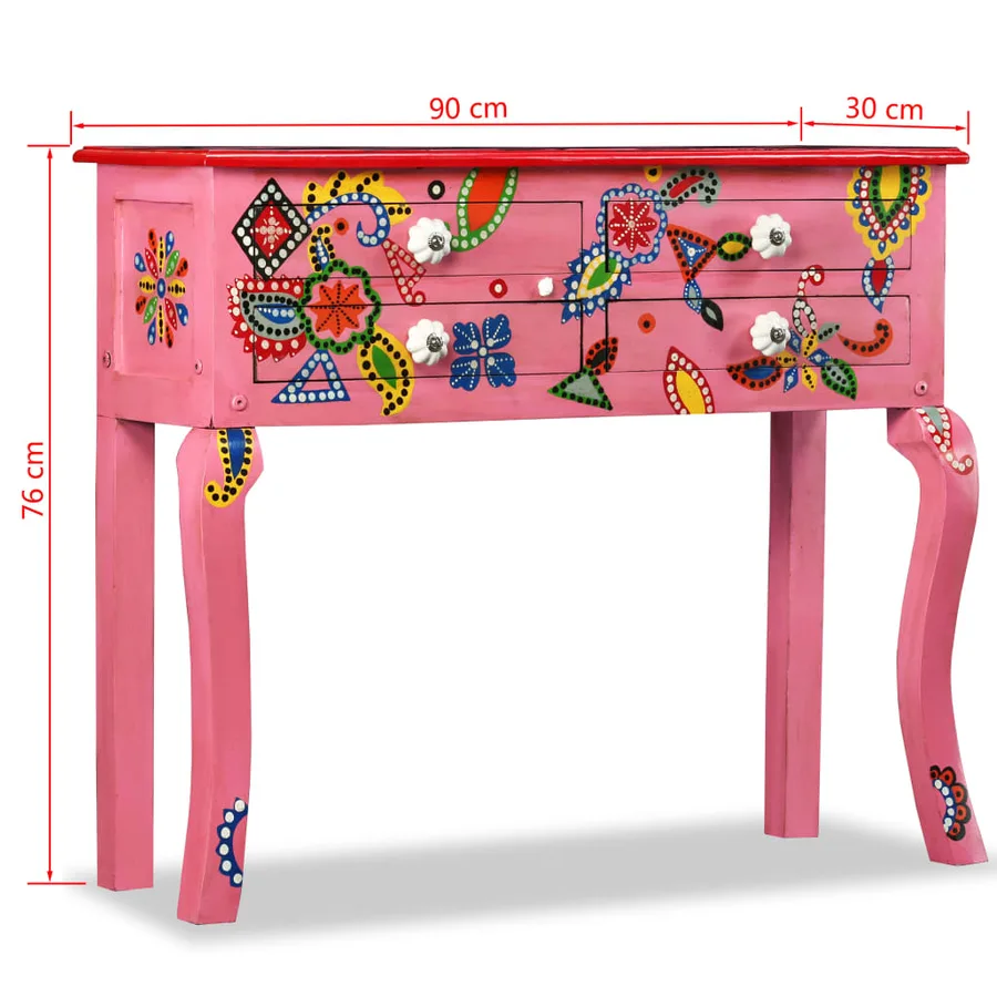 Table console Bois de manguier massif Rose Peint à la main - 7