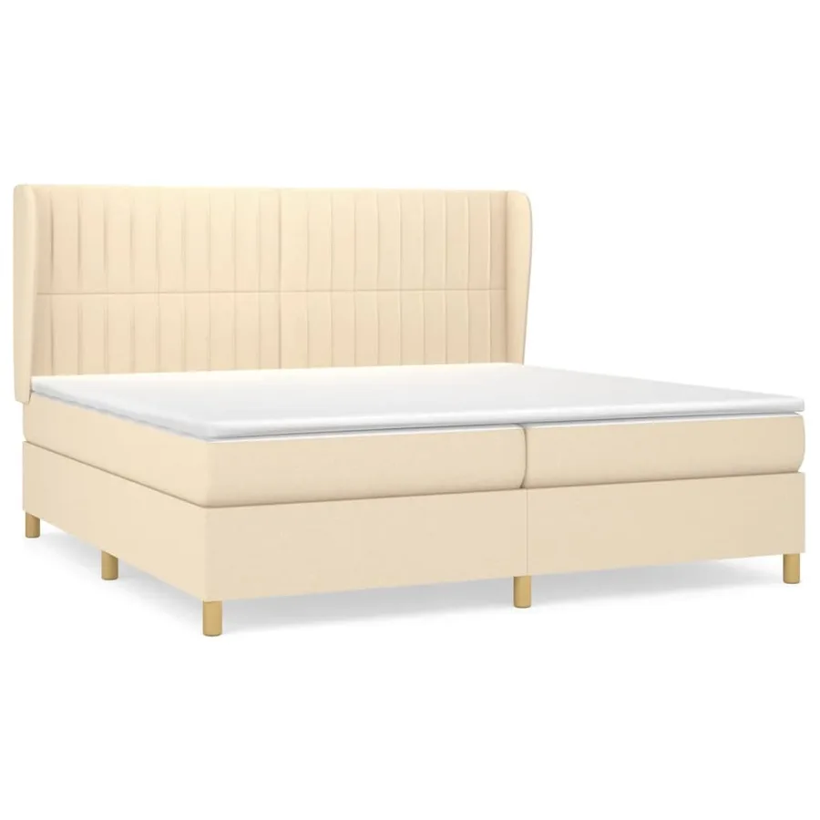 Sommier à lattes de lit avec matelas Crème 200x200 cm Tissu - 2
