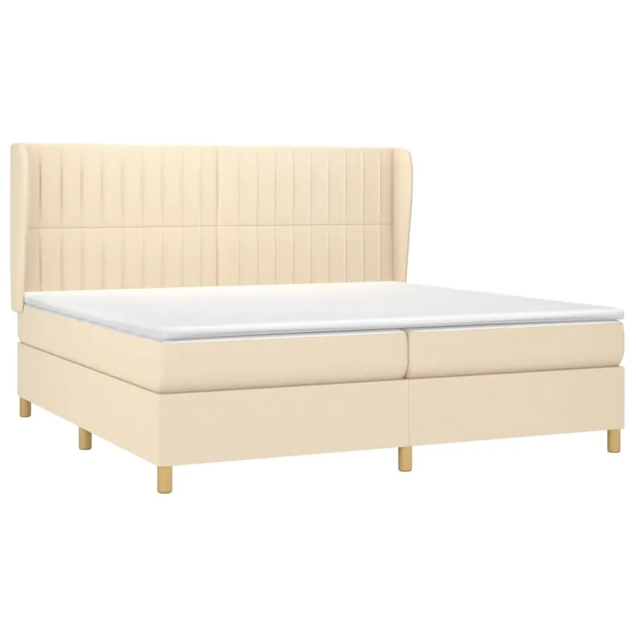 Sommier à lattes de lit avec matelas Crème 200x200 cm Tissu - 3