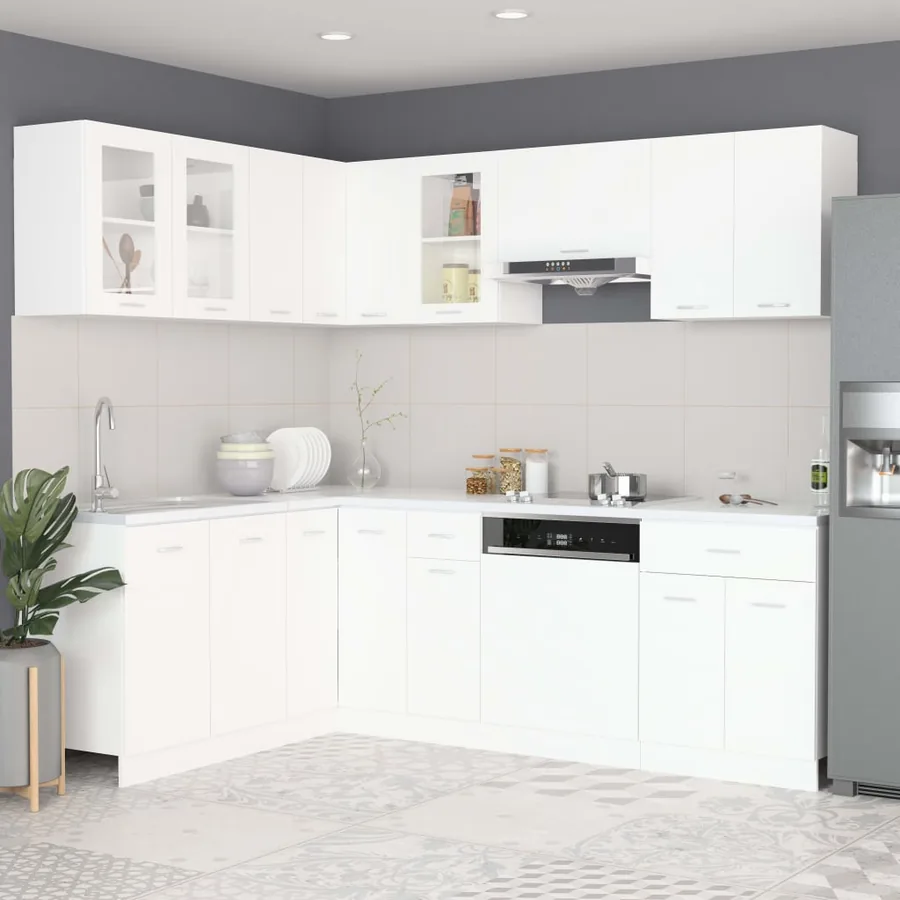 Ensemble de 11 meubles de cuisine "Lyon" en bois d'ingénierie blanc