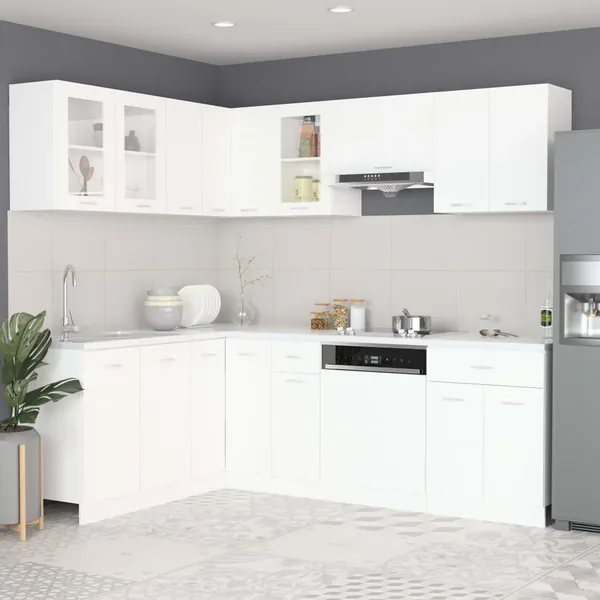 Ensemble de 11 meubles de cuisine "Lyon" en bois d'ingénierie blanc