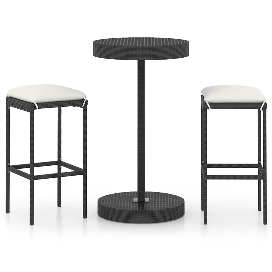 Ensemble de bar de jardin 3 pcs et coussins Résine tressée Noir - 2