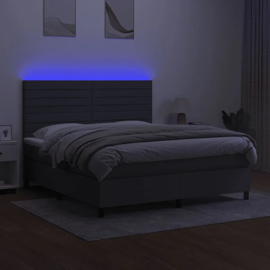 Sommier à lattes de lit et matelas et LED Gris foncé 180x200 cm - 4