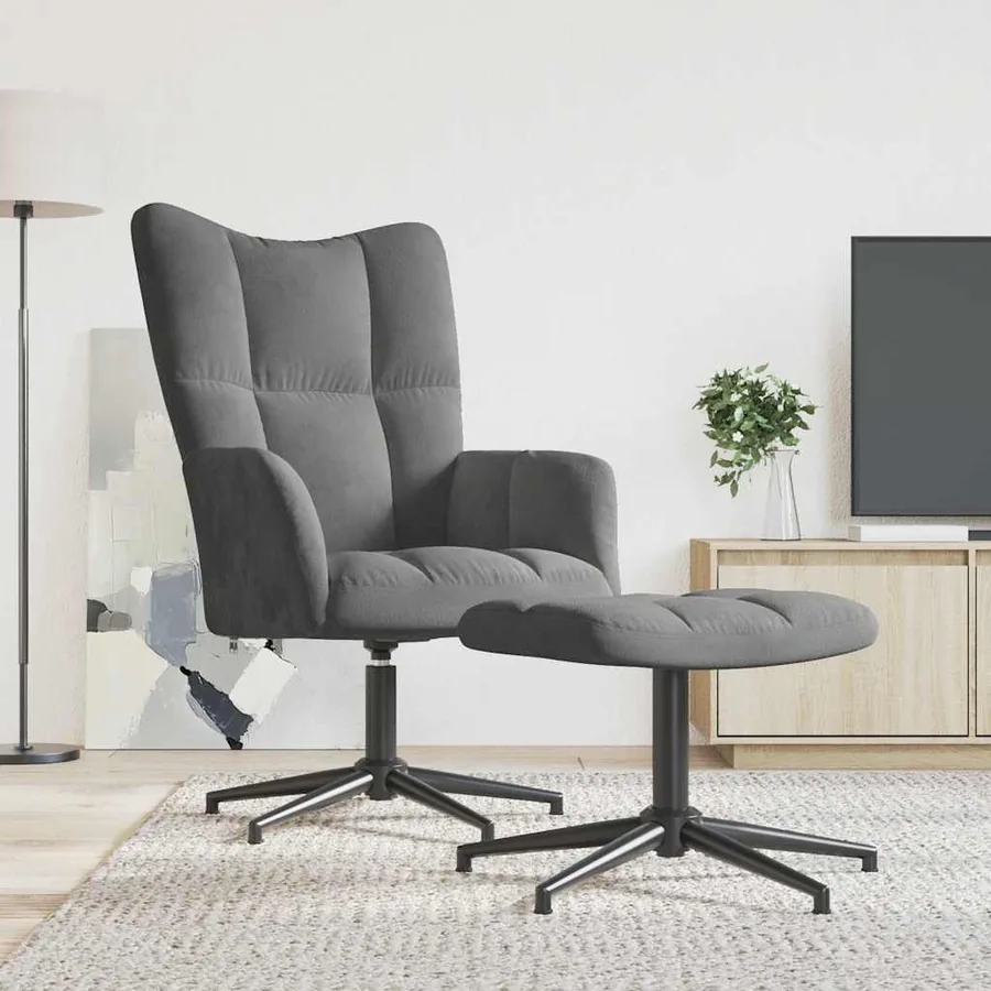Chaise de relaxation avec tabouret Gris foncé Velours