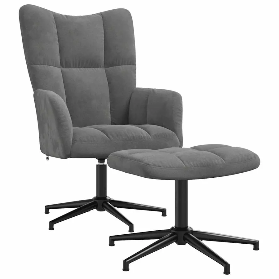 Chaise de relaxation avec tabouret Gris foncé Velours - 2
