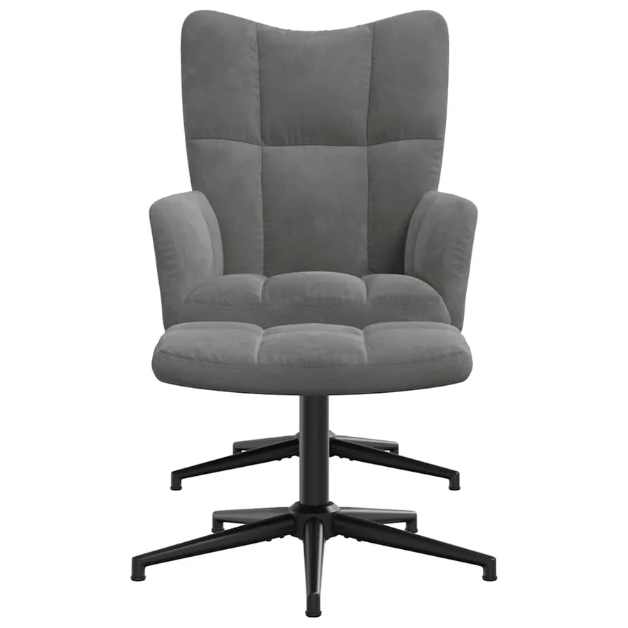 Chaise de relaxation avec tabouret Gris foncé Velours - 3