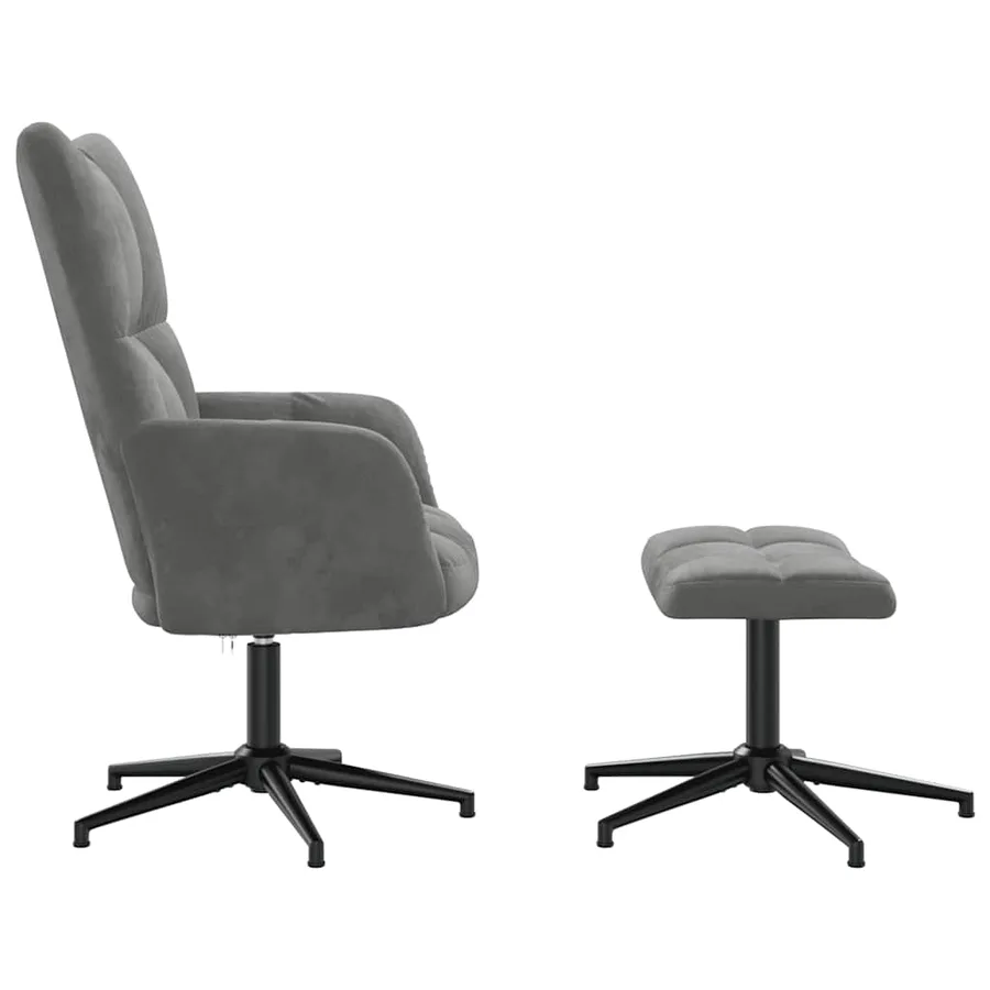 Chaise de relaxation avec tabouret Gris foncé Velours - 4