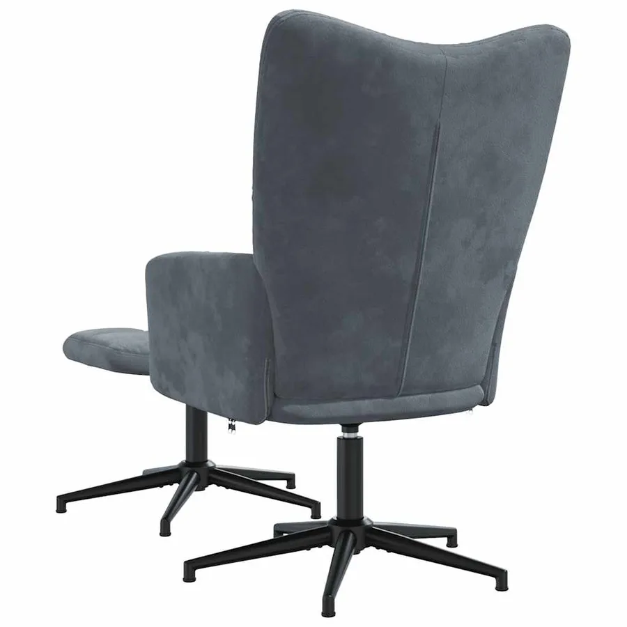 Chaise de relaxation avec tabouret Gris foncé Velours - 5