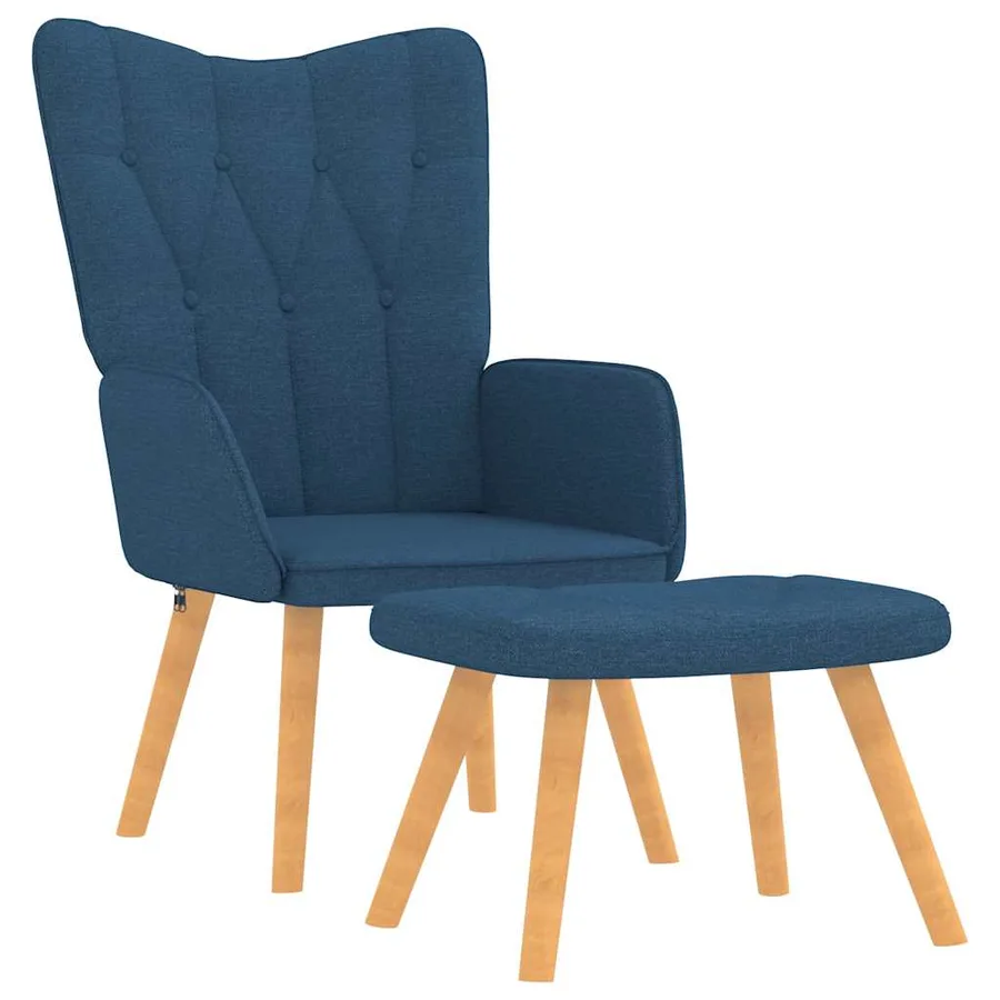 Chaise de relaxation avec tabouret Bleu Tissu - 2