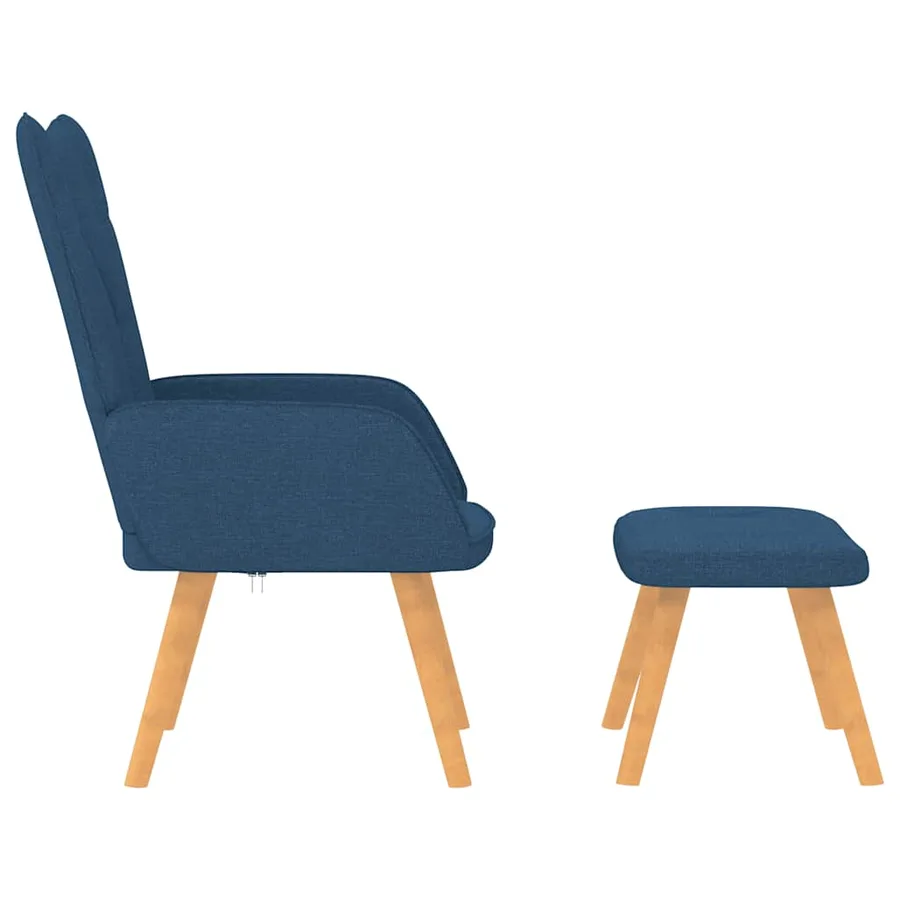 Chaise de relaxation avec tabouret Bleu Tissu - 3
