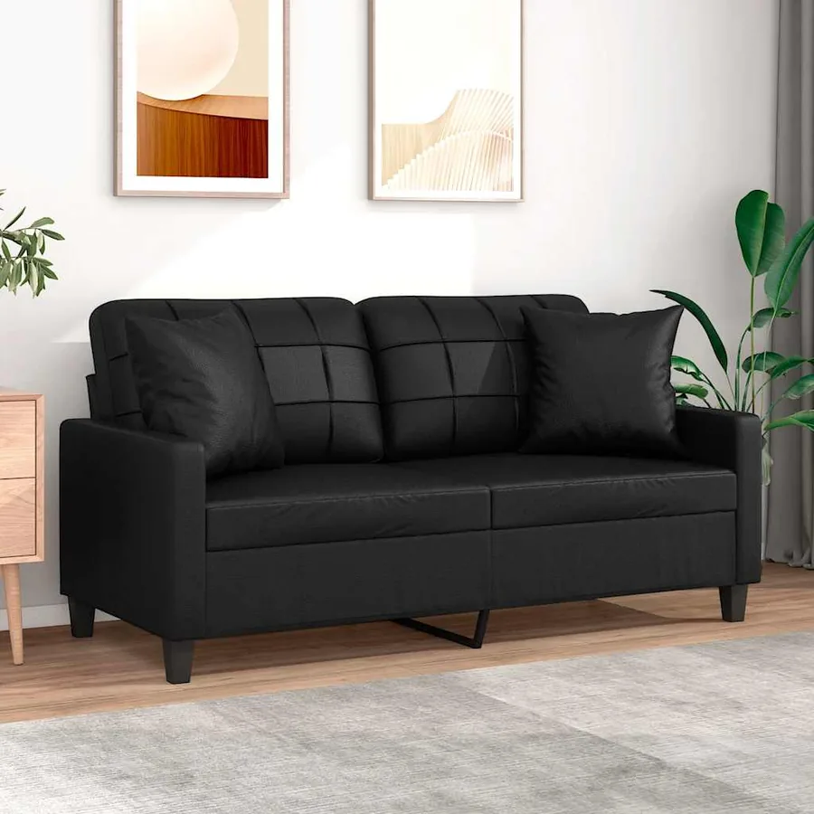 Canapé 2 places et oreillers et coussins Noir 140 cm Similicuir