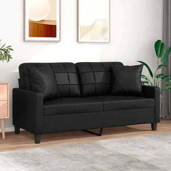 Canapé 2 places et oreillers et coussins Noir 140 cm Similicuir