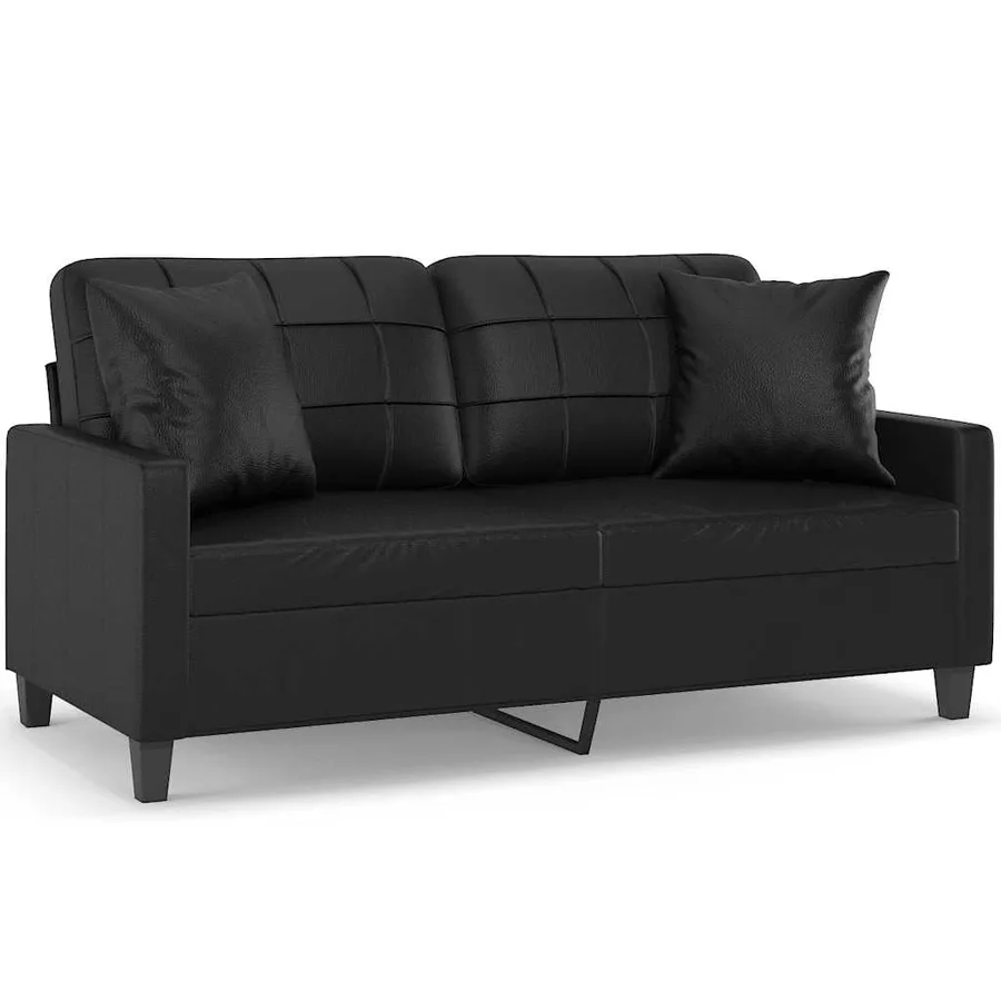Canapé 2 places et oreillers et coussins Noir 140 cm Similicuir - 2