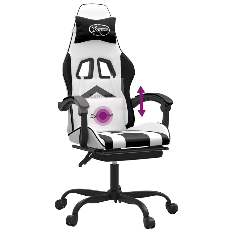 Chaise de jeu pivotante et repose-pied Blanc et noir Similicuir - 12