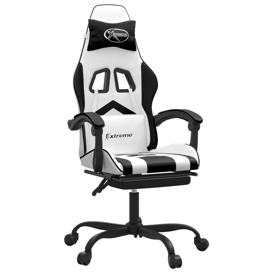 Chaise de jeu pivotante et repose-pied Blanc et noir Similicuir - 2