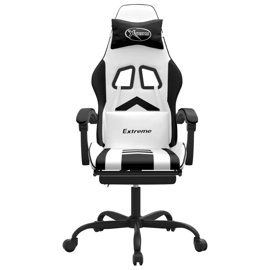 Chaise de jeu pivotante et repose-pied Blanc et noir Similicuir - 3