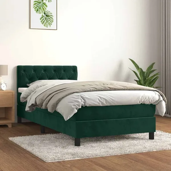 Sommier à lattes de lit avec matelas Vert foncé 90x190 cm