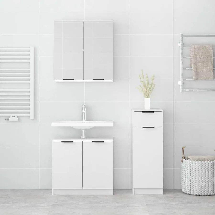 Ensemble d'armoires salle de bain 3 pcs blanc bois d'ingénierie - 3