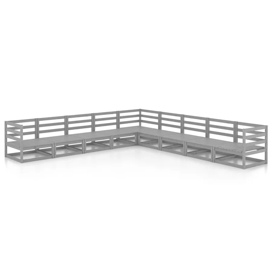 Salon de jardin 9 pcs gris bois de pin massif - 2