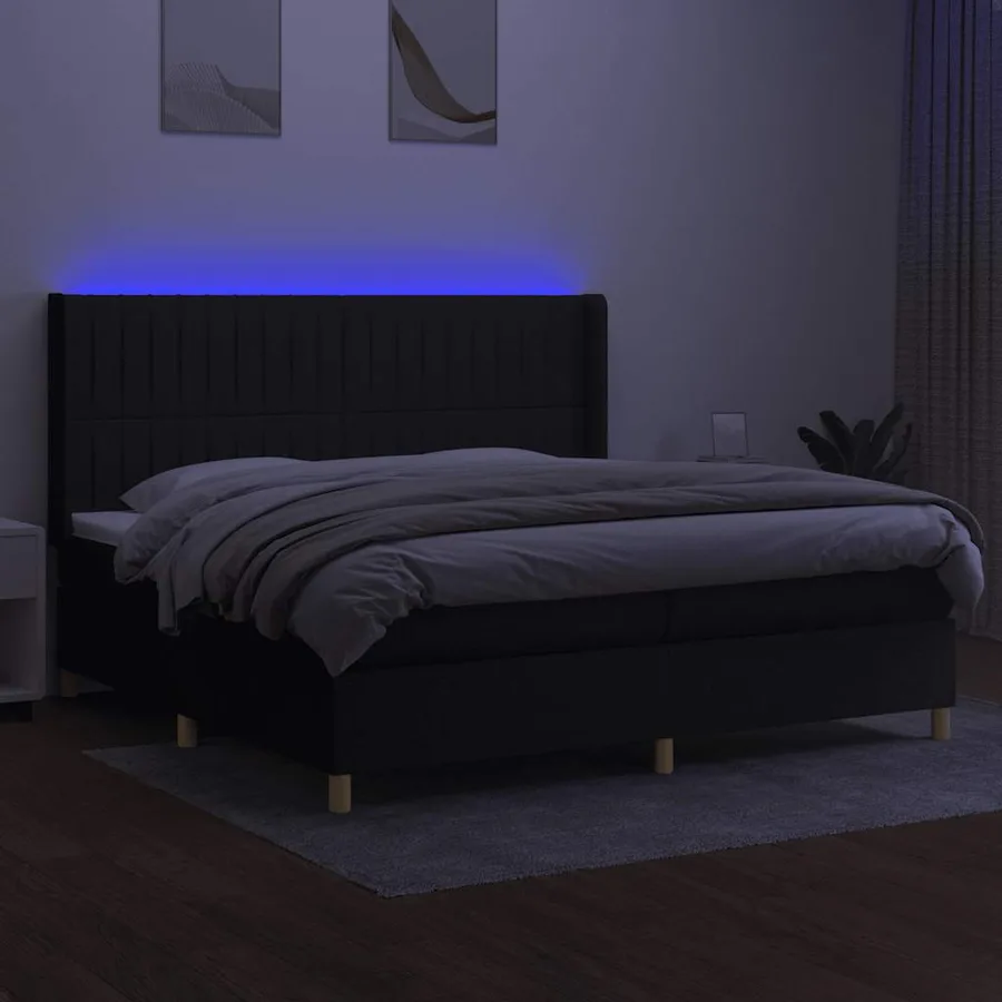 Sommier à lattes de lit matelas et LED Noir 200x200 cm Tissu - 3