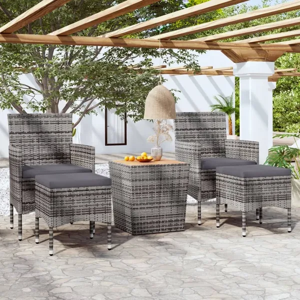 Ensemble de bistro de jardin 5pcs Résine tressée et acacia Gris
