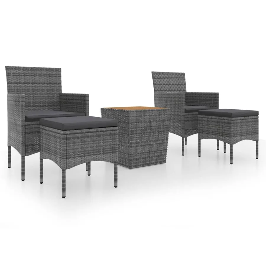 Ensemble de bistro de jardin 5pcs Résine tressée et acacia Gris - 2