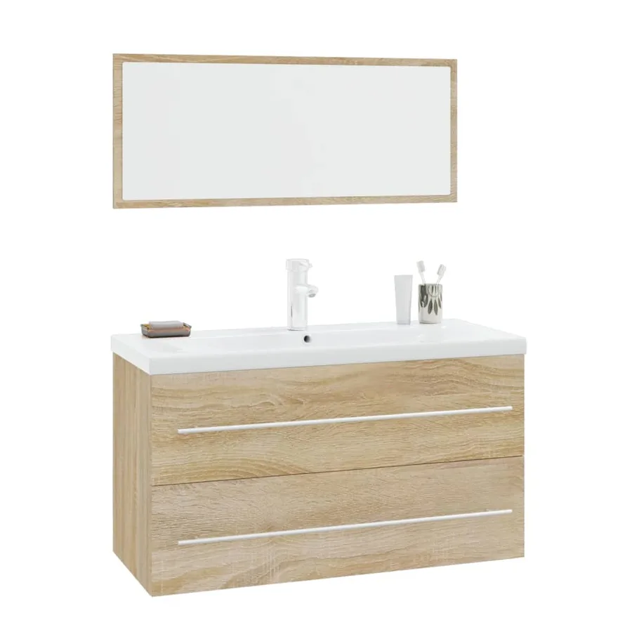 Ensemble de meubles de salle de bain 3 pcs Chêne sonoma - 2