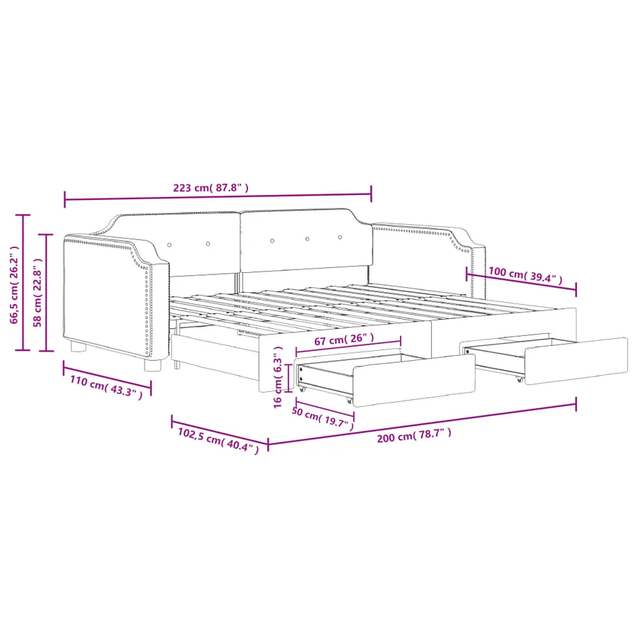 Lit de jour avec gigogne et tiroirs sans matelas 100x200 cm - 12