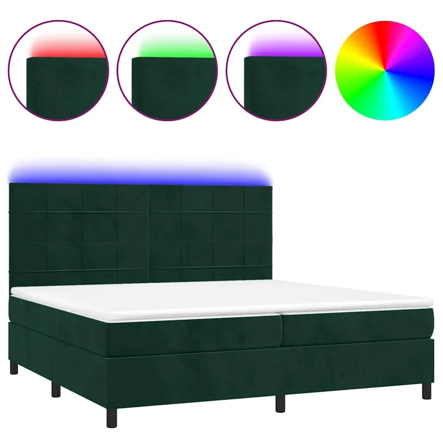 Sommier à lattes de lit matelas et LED Vert foncé 200x200 cm - 2