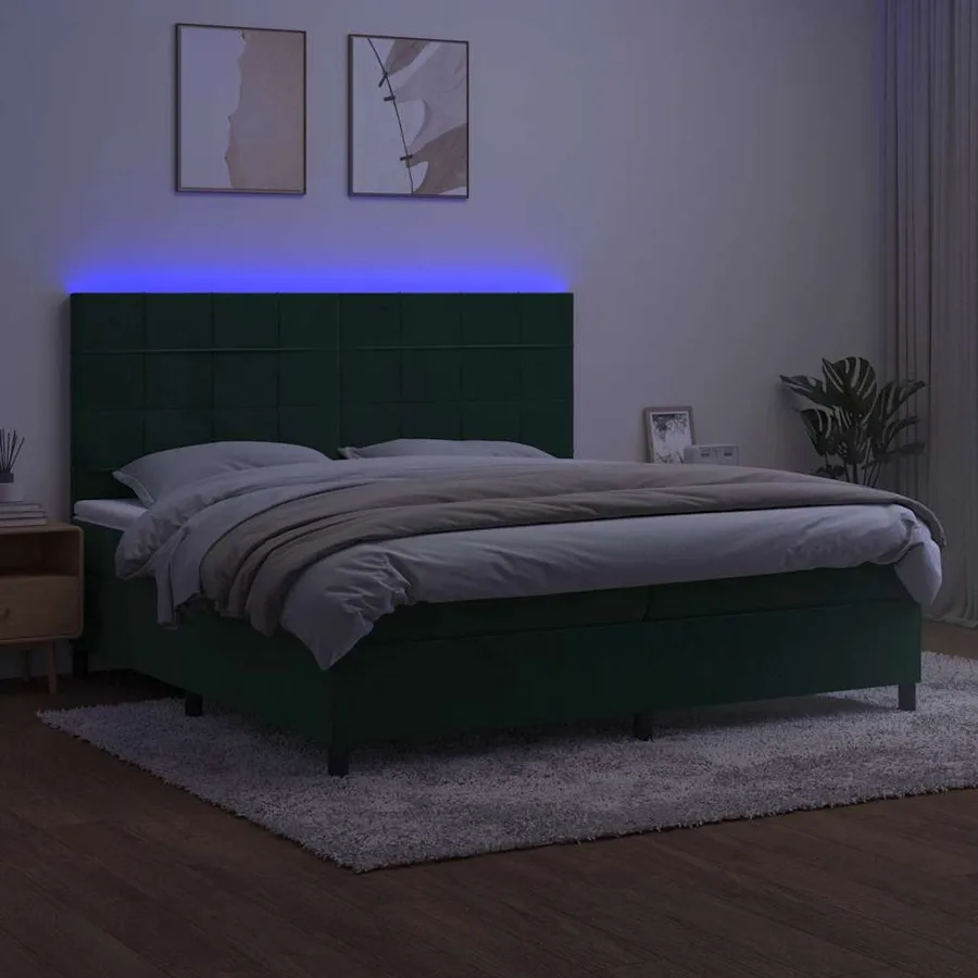 Sommier à lattes de lit matelas et LED Vert foncé 200x200 cm - 4