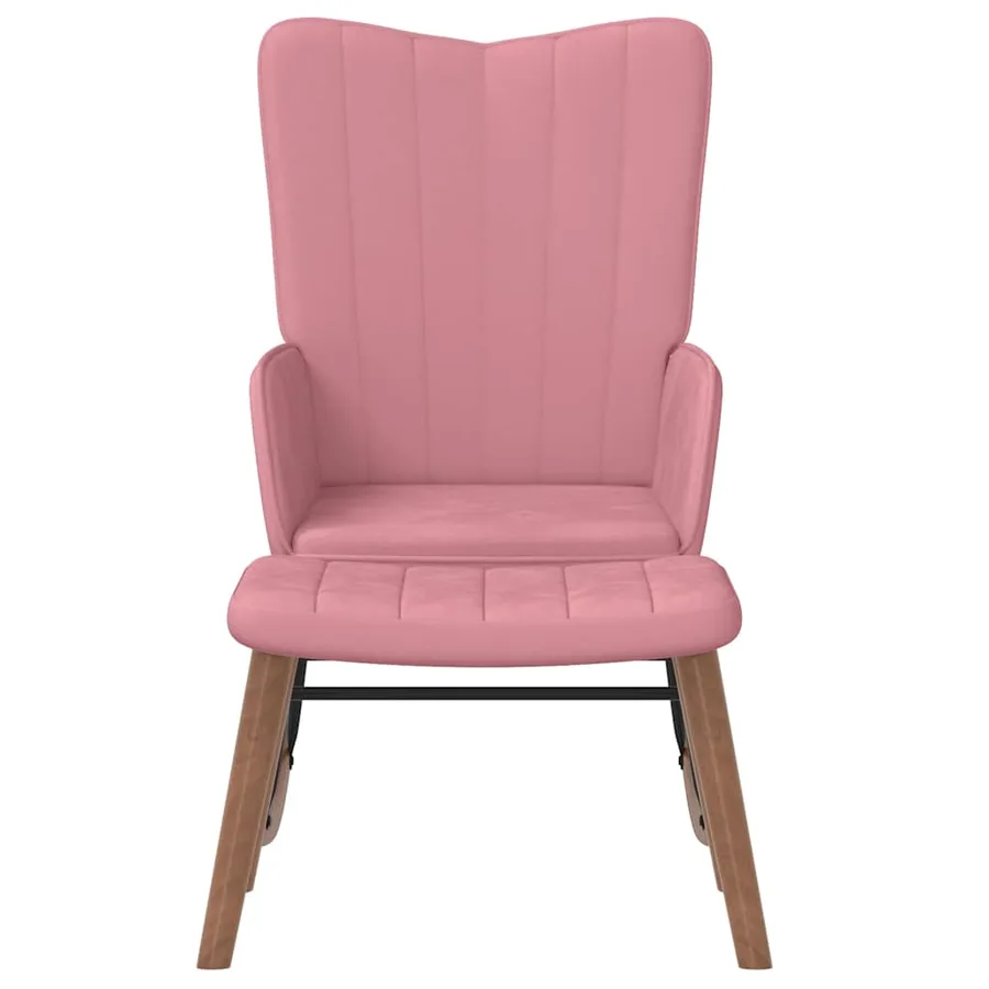 Chaise à bascule avec repose-pied Rose Velours - 3