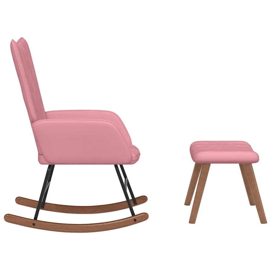 Chaise à bascule avec repose-pied Rose Velours - 4