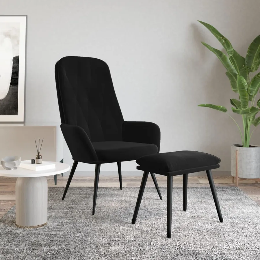 Chaise de relaxation avec repose-pied Noir Velours