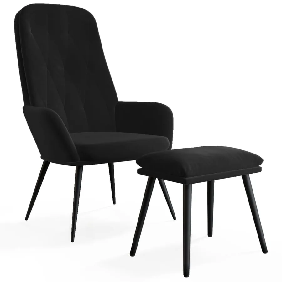 Chaise de relaxation avec repose-pied Noir Velours - 2