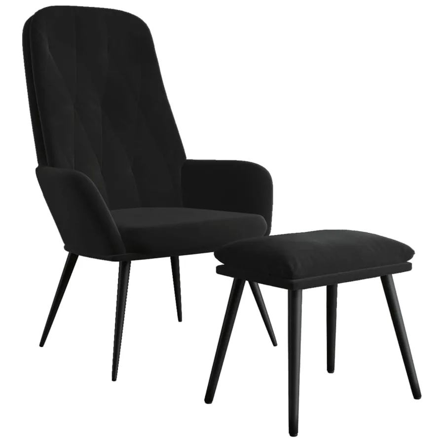 Chaise de relaxation avec repose-pied Noir Velours - 3