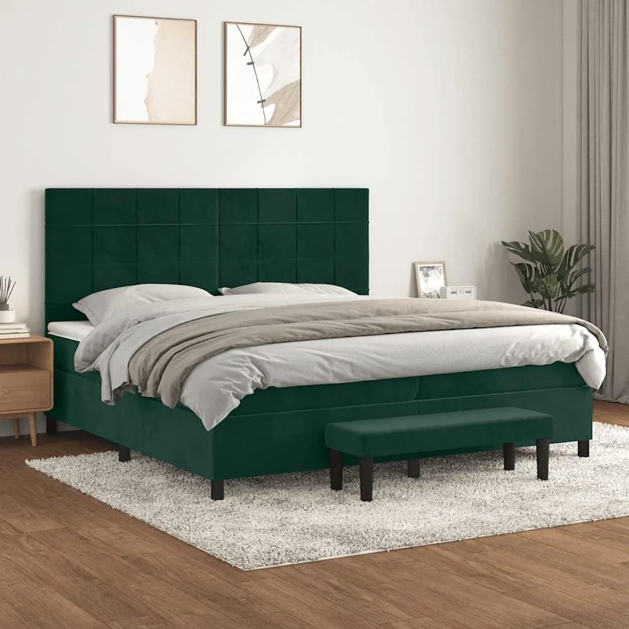 Sommier à lattes de lit et matelas Vert foncé 200x200cm Velours