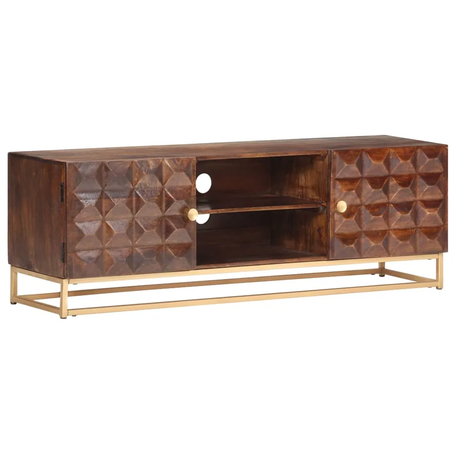 Meuble TV 124 x 29 x 45 cm en bois de manguier massif