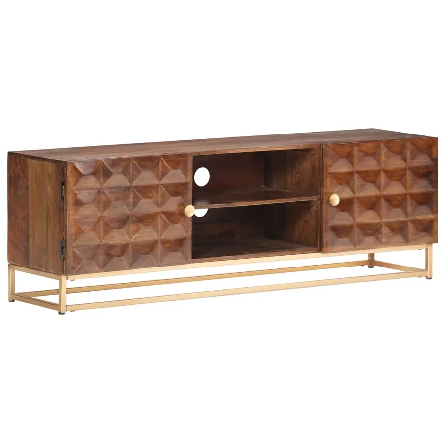 Meuble TV 124 x 29 x 45 cm en bois de manguier massif - 10