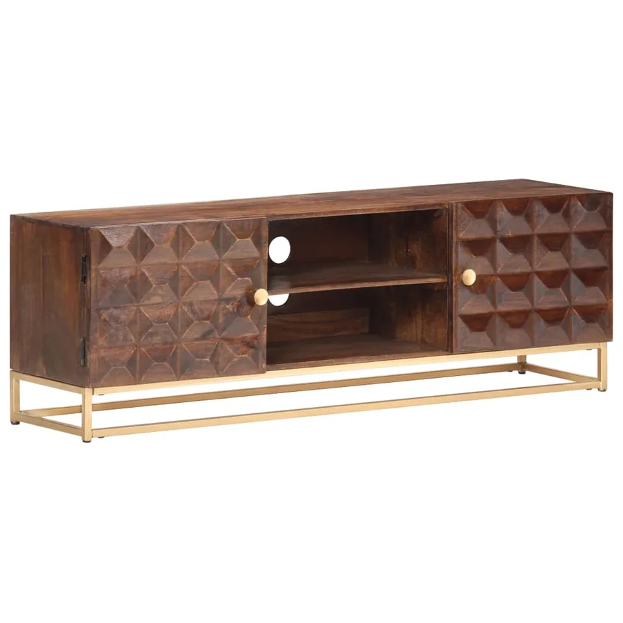 Meuble TV 124 x 29 x 45 cm en bois de manguier massif - 11