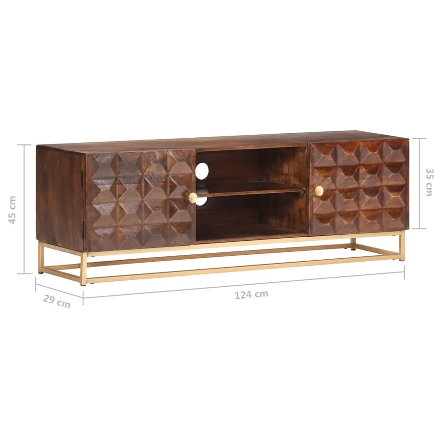 Meuble TV 124 x 29 x 45 cm en bois de manguier massif - 8
