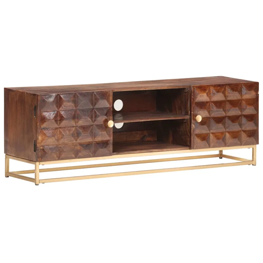 Meuble TV 124 x 29 x 45 cm en bois de manguier massif - 9