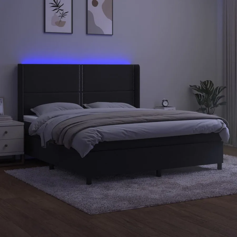Sommier à lattes de lit matelas et LED Noir 160x200 cm Velours - 3