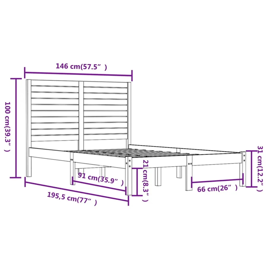 Cadre de lit sans matelas 140x190 cm bois massif - 6