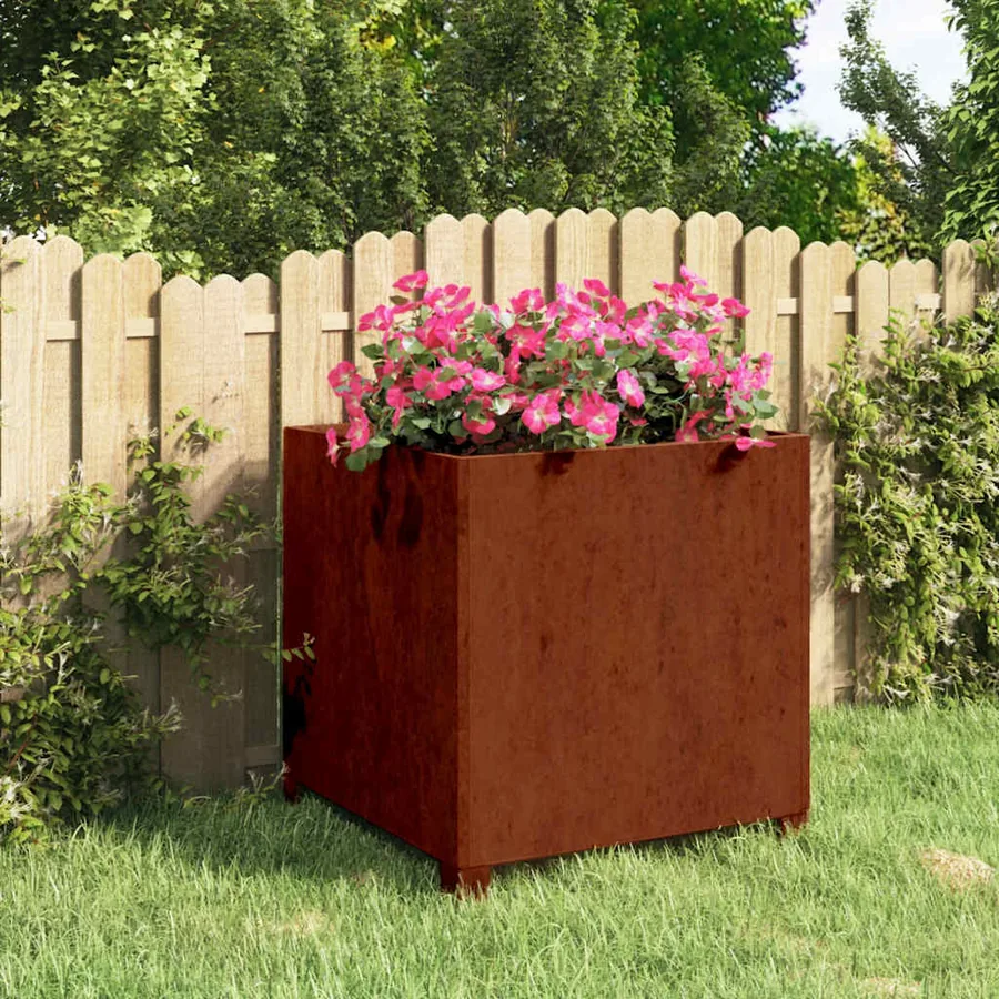 Jardinière avec pieds Rouillé 50x50x50 cm Acier corten