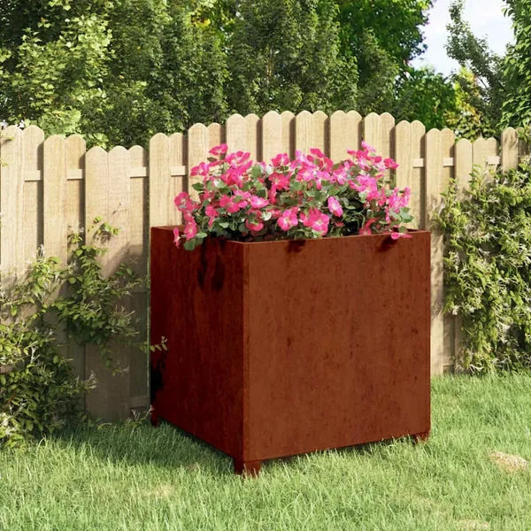 Jardinière avec pieds Rouillé 50x50x50 cm Acier corten