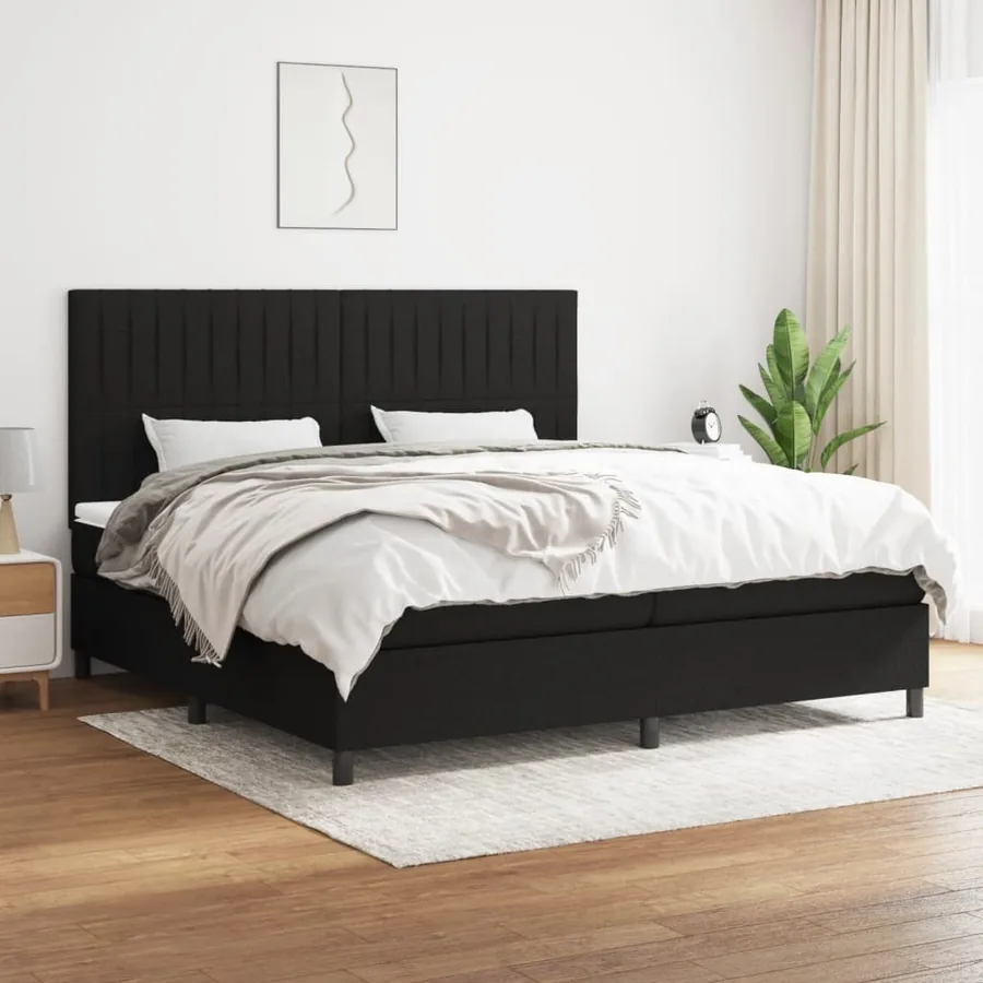 Sommier à lattes de lit avec matelas Noir 200x200 cm Tissu