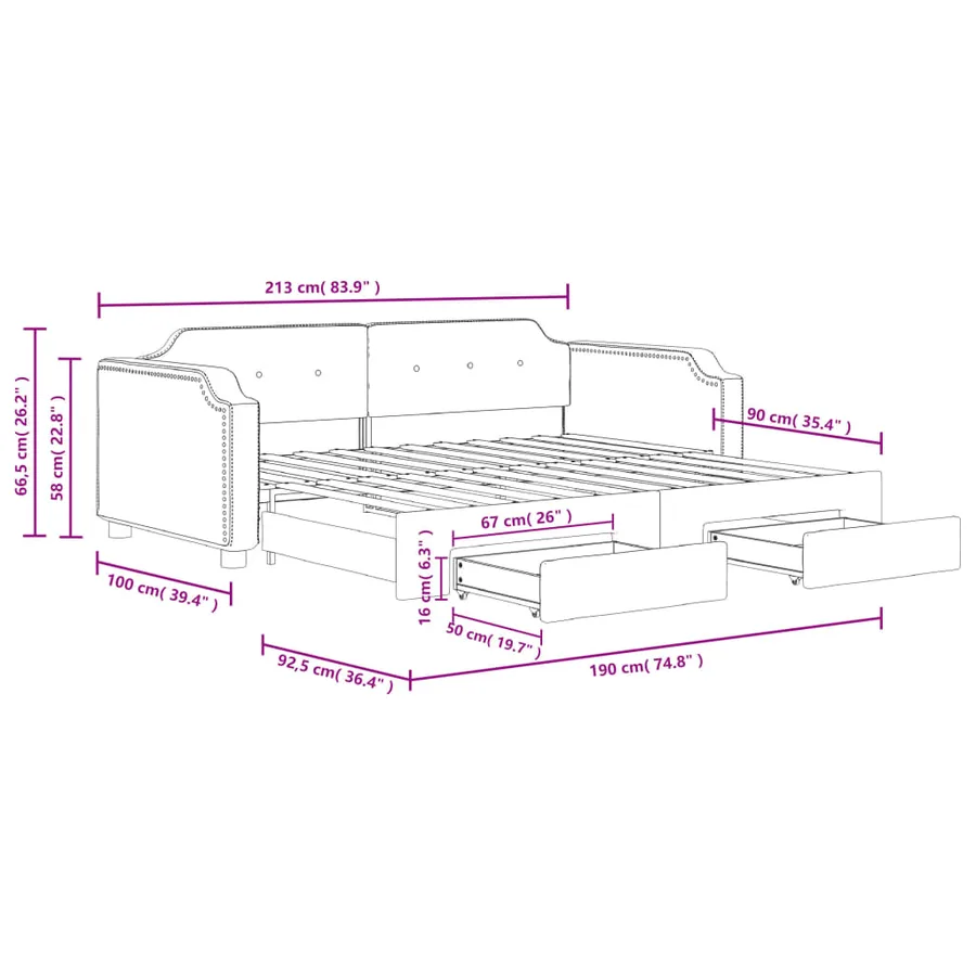 Lit de jour avec gigogne et tiroirs sans matelas 90x190 cm - 12
