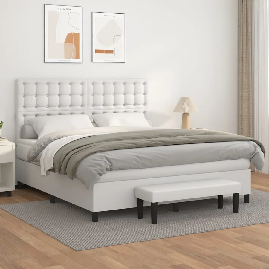 Sommier à lattes de lit avec matelas Blanc 180x200cm Similicuir