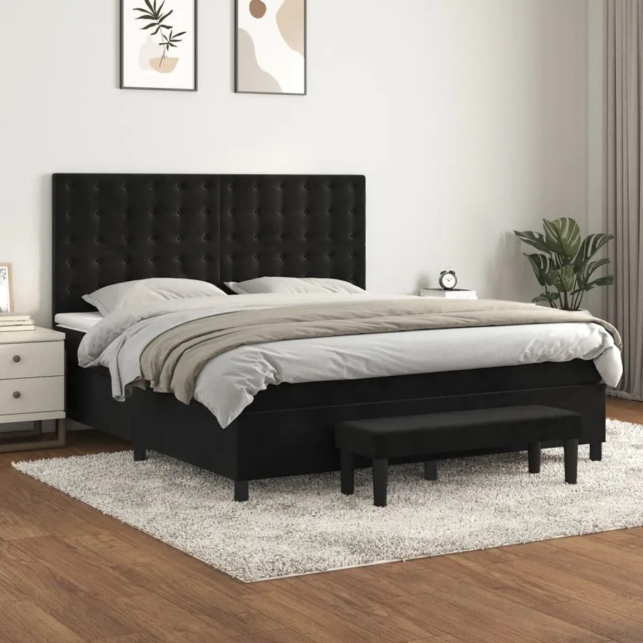 Sommier à lattes de lit avec matelas Noir 180x200 cm Velours
